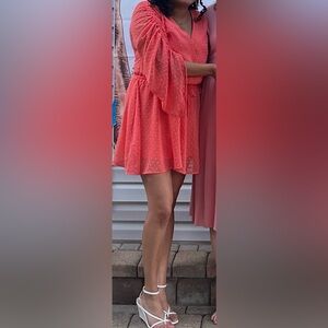 Elegant Coral Dress with Flowing Sleeves